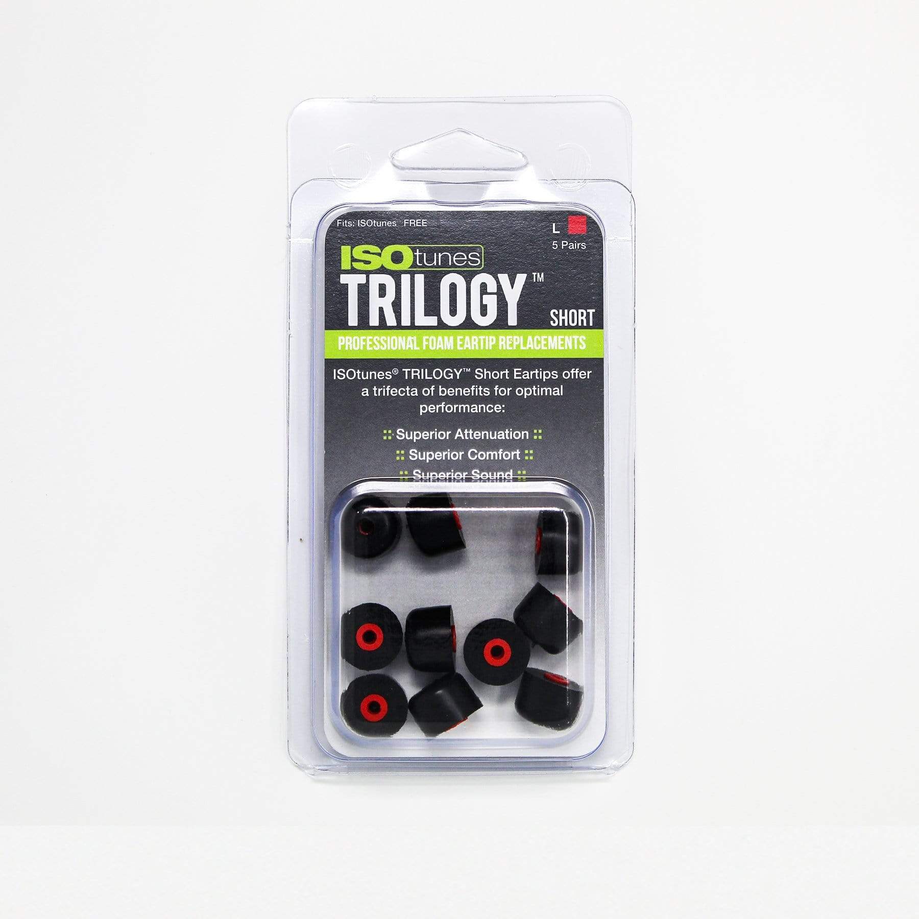 ISOtunes.co.uk Short TRILOGY™ Foam Replacement Eartips for ISOtunes FREE  (5 Pair Pack)